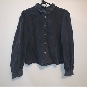 Nasty Gal Crop Black Button-Up Shirt Size 6